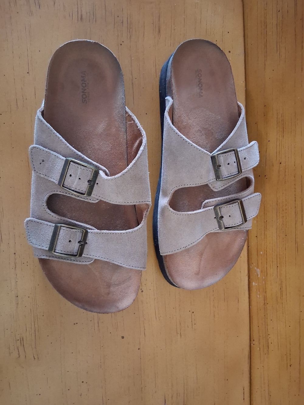 Sonoma Beige Suede Double-Buckle Slide Sandals